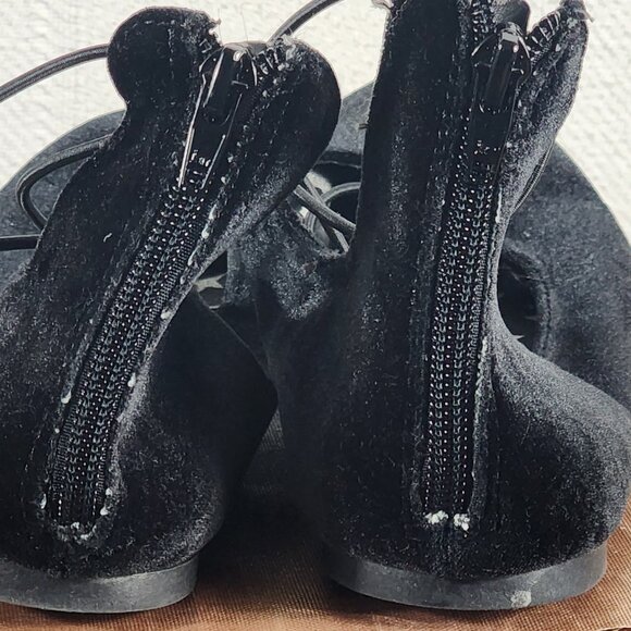 Wonder Nation Black Faux Velvet Faux Tie Back Zipper Instep Ballet Flats Size 5 - Picture 6 of 16